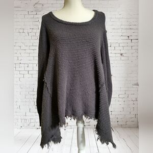 Gray Frayed Hem Cold Shoulder Sweater